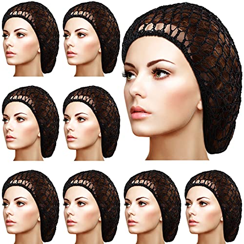 9 Pieces Mesh Hair Net Rayon Head Bands for Sleeping Crochet Hairnet, Hair Covers Ornament, Hair Accessories for Women (Black)