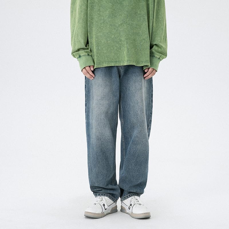 Men's Jeans Vintage High Street American Loose Straight Summer Pants2