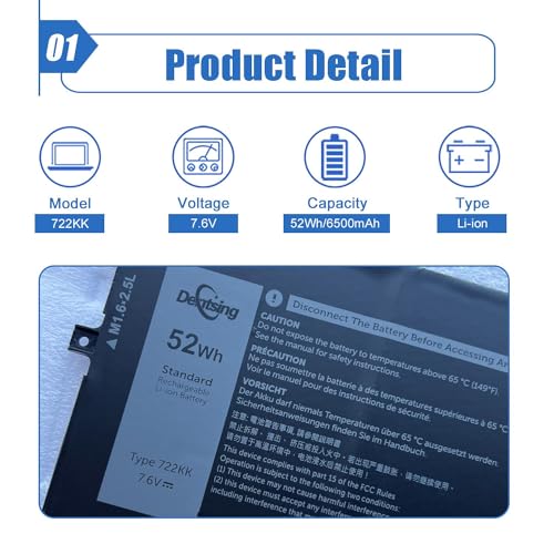 Image of 722KK 52Wh Laptop Battery Replace for Dell XPS 13 9300 (2020 Edition) XPS 13 9310 (2020 Edition) XPS 13 9380 (2020 Edition) P117G P117G002 P117G001 Series 02XXFW 2XXFW 0WN0N0 WN0N0 FP86V 7.6V 6800mAh