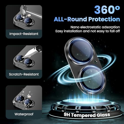 Image of Uyiton Compatible with iPhone 17 Camera Lens Protector - [Not Easy to Break][Strong Adsorption][Case-Friendly] Metal Tempered Glass Rear Camera Screen Cover - Black