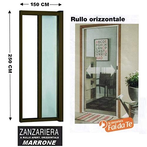 GrecoShop Zanzariera a rullo in alluminio per porte/balconi con profilo riducibile/regolabile avvolgimento orizzontale 150x250cm Marrone (Cod.:4827)