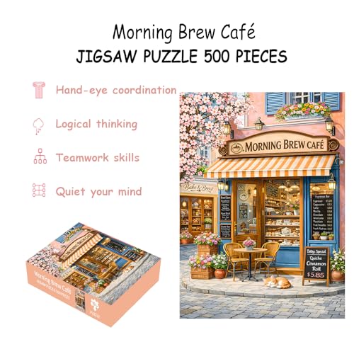 Puzzles para Adultos 500 Piezas, Rompecabezas de Cafetería - Morning Brew Cafe, Rompecabezas Imposibles para Personas Mayores y Familias, 20.47x14.96 pulgadas miniatura 2