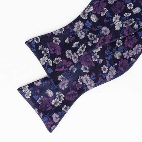 Image of Alizeal Mens 2pcs Floral Bow Tie Set | Self-tied Elegant Pocket Square Set for Wedding