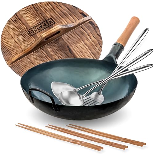 Wok redondo con tapa y utensilios de cocina miniatura 1