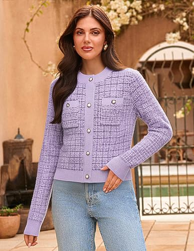 Image of GRACE KARIN Womens Open Front Button Down Long Sleeve Texture Knit Cardigan Sweaters with Pockets