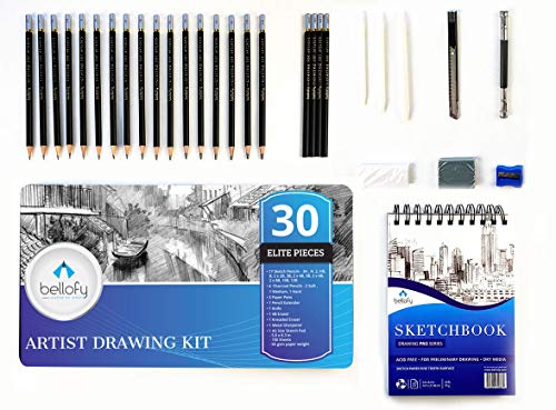Bellofy Sketching Drawing Kit - Graphite Pencils with 100-Sheets Sketch Pad | Sketch Kit for Artists | Professional Drawing Art Supplies for Adults, Teens, Kids | Sketch Book | Art Pencils for Artists