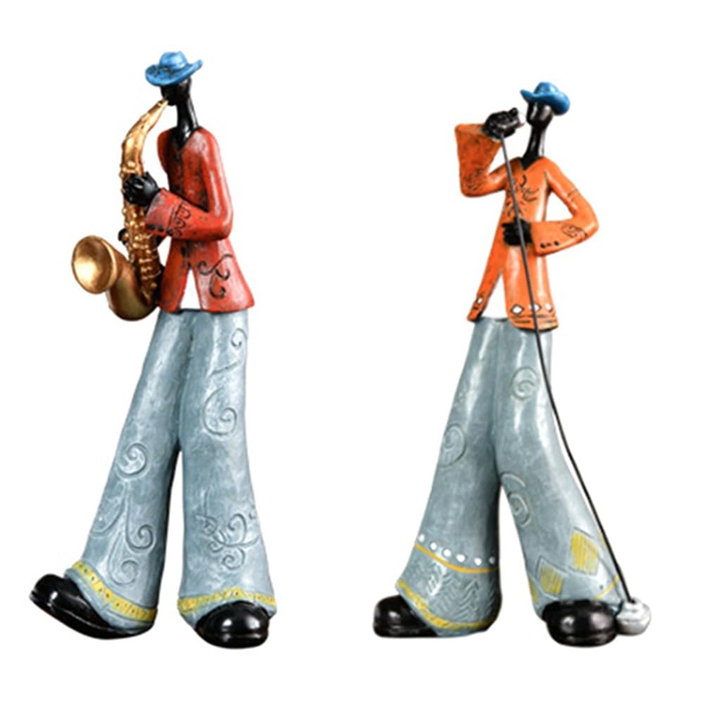 CTRLZS 2PCS Jazz Band Player Figurines Vintage Musician Figure Resin Statues Desktop Ornament Retro Sculpture Home Indoor Decor