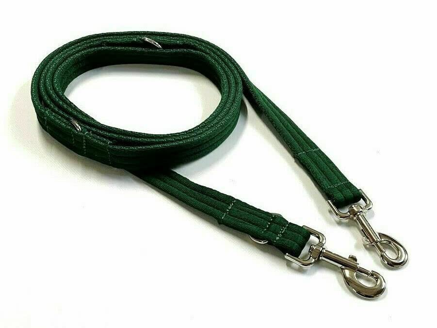 Double Ended Dog Training Lead Police Style Adjustable Leash 15ft (4.5 Metres) Multi-Functional In Air Webbing (Forest Green, 25mm Air Webbing)