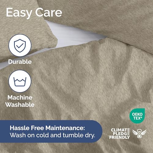 Image of Duvet Cover Full Size Set - Extra Soft Full Duvet Cover 80 inch x 90 inch with 2 Pillow Shams for Women, Men, Kids & Teens - Hotel Luxury w / Zipper Closures & Ties - Comfy, Cozy & Breathable (Heathered Beige)