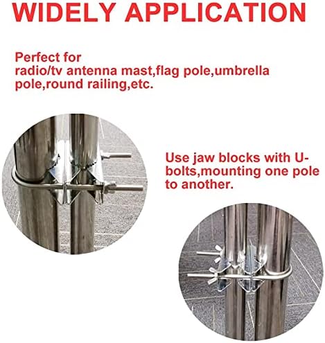 Miniatura 4 de Abrazadera de mástil de antena doble, kit de montaje de poste a poste, bloque de mandíbula en V con perno en U, accesorios de montaje para TV CB,