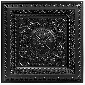 Art3d Drop Ceiling Tiles, Glue up Ceiling Tiles, 2'x2' Plastic Sheet in Black (12-Pack, 48 Sq.ft)
