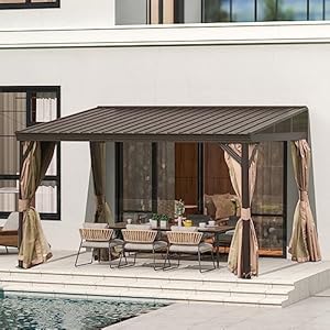 Domi12x14ftleantogazebohardtopwallmountedgazebowithslopinggalvanizedsteelroofwallpergolawithaluminumframecurtainsandnettingforpatiodeckgardenbackyard Urban Country Home Decor Domi 12x14ft lean to gazebo hardtop wall mounted gazebo with sloping galvanized steel roof wall pergola with aluminum frame curtains and netting for patio deck garden backyard urban country home decor