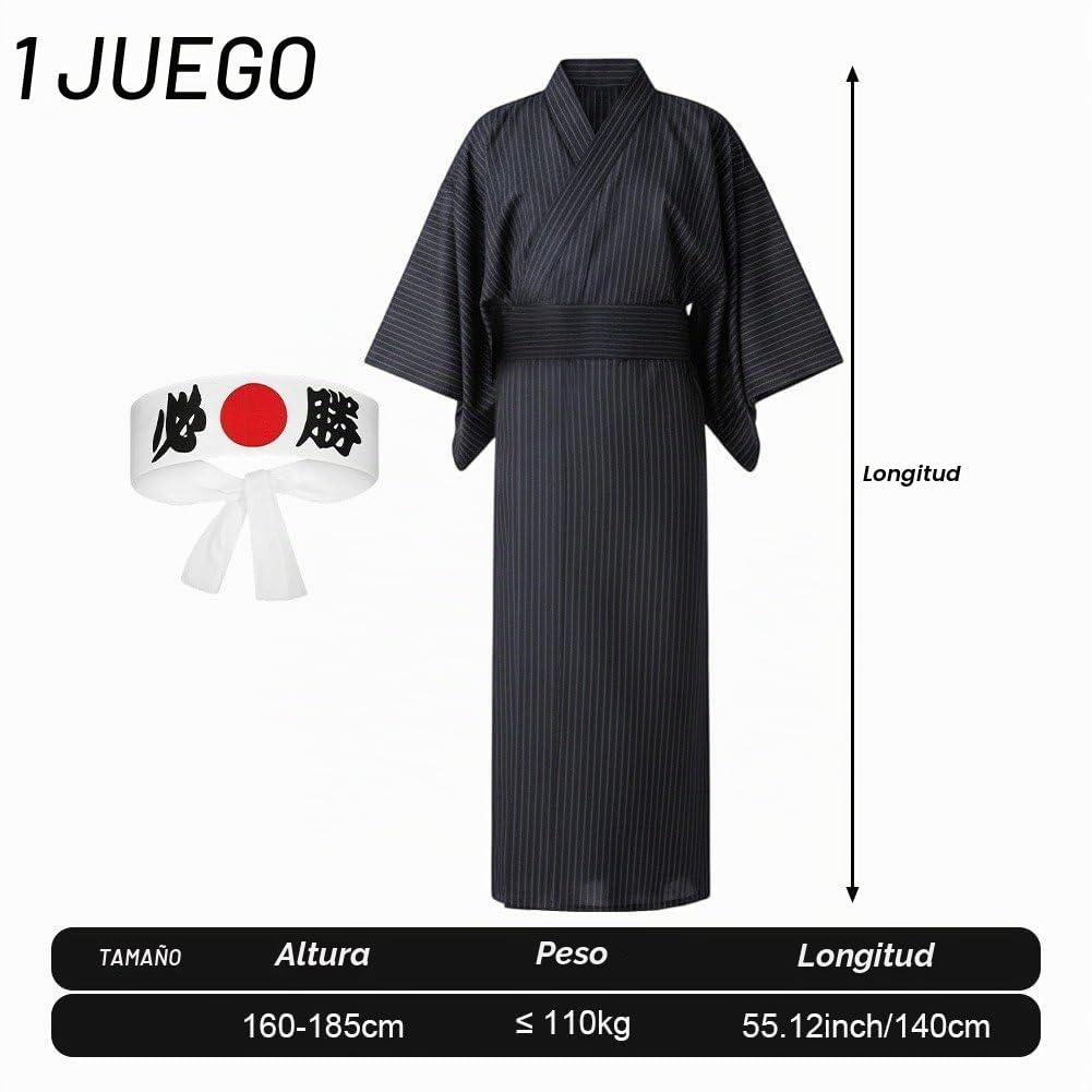 Kimono Japonés Yukata para Hombre con Diadema, Uniforme Tradicional De Kimono Samurái Hakama, Disfraz De Cosplay
