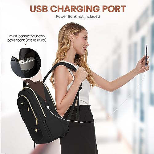 LOVEVOOK Laptop Backpack for Women,17.3 Inch College Work Travel Copmputer Backpack, Backpacks with USB Port, Waterproof Back Pack with Laptop Compartment for Teacher Nurse, Black2