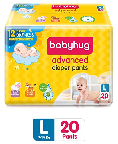 Image of Babyhug Advanced Pant Style Diapers, Large, 20 Pieces (Pack of 20).