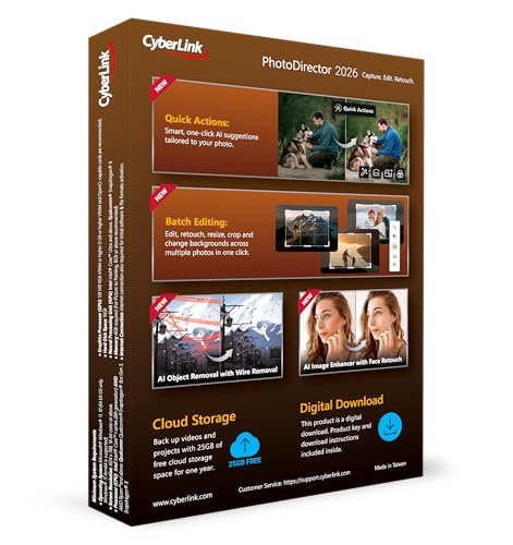 Image of CyberLink PhotoDirector 2026 | AI Photo Editing Software for Windows | Generative AI, Photo Retouching, Layer Editing, Effects & Design Tools | Box with Download Code