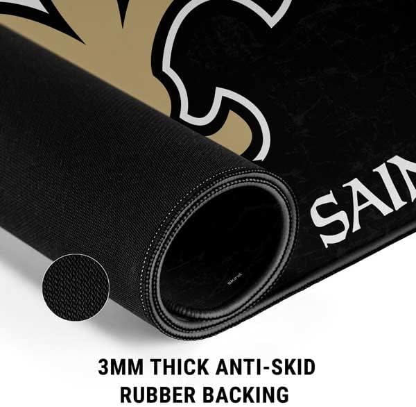 Skinit Medium Gaming Mouse Pad - Officially Licensed New Orleans Saints Distressed Design with Stitched Edges, Waterproof, Non-Slip Rubber Base, Desk Mat for Keyboard & Mouse, 17.7" x 15.75" inches