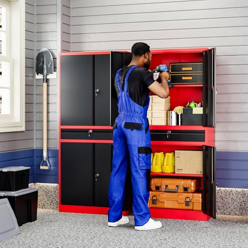 Image of Yizosh Metal Garage Storage Cabinet with Locking Doors and Adjustable Shelves,- 71 inch Tool Storage Cabinet with 1 Drawer for Garage,Office,Warehouse