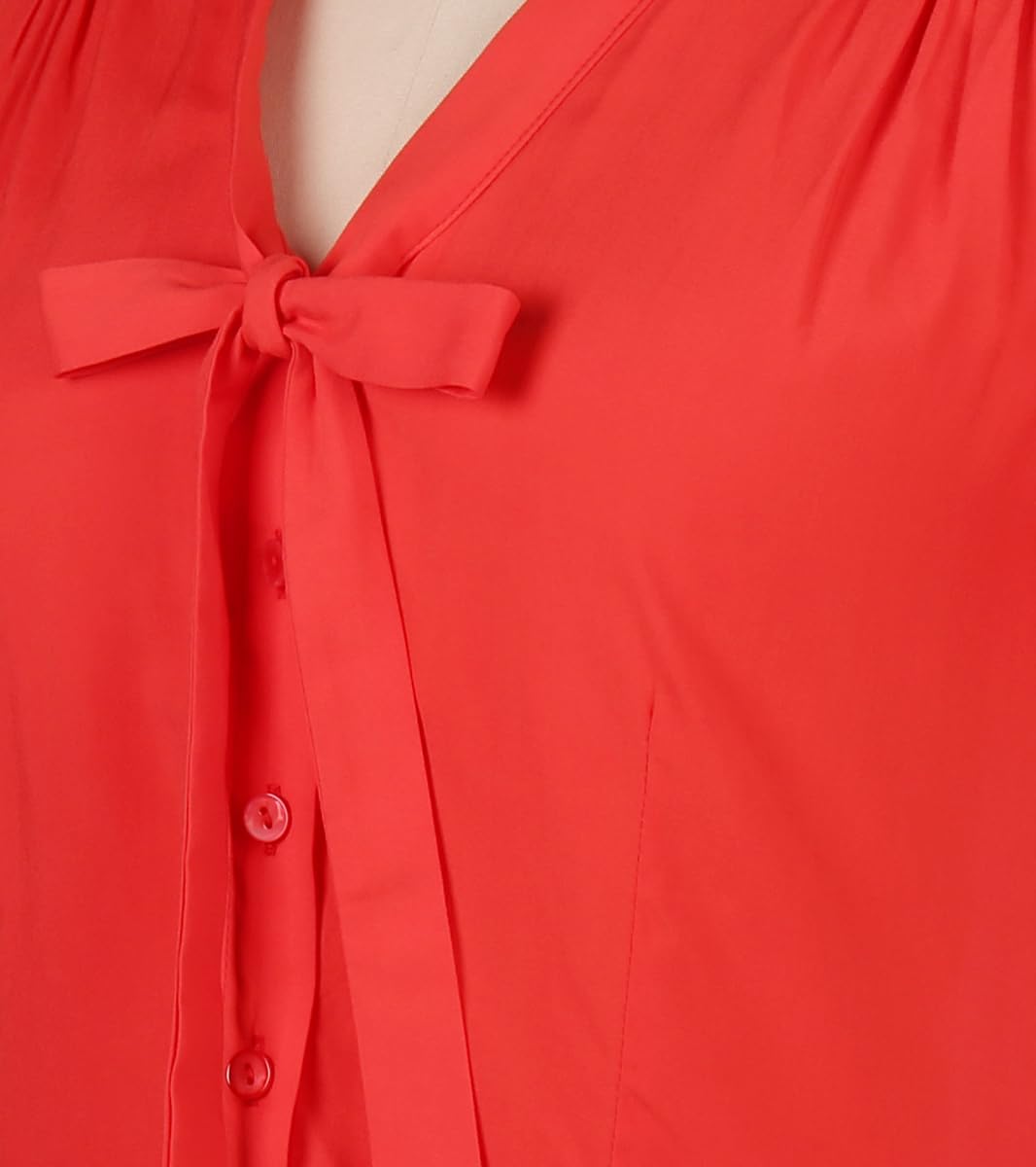 Women's Printed Front Bow tie Button Down Short Sleeve Shirt 1950s Retro Elegant Blouse Tops - Image 5