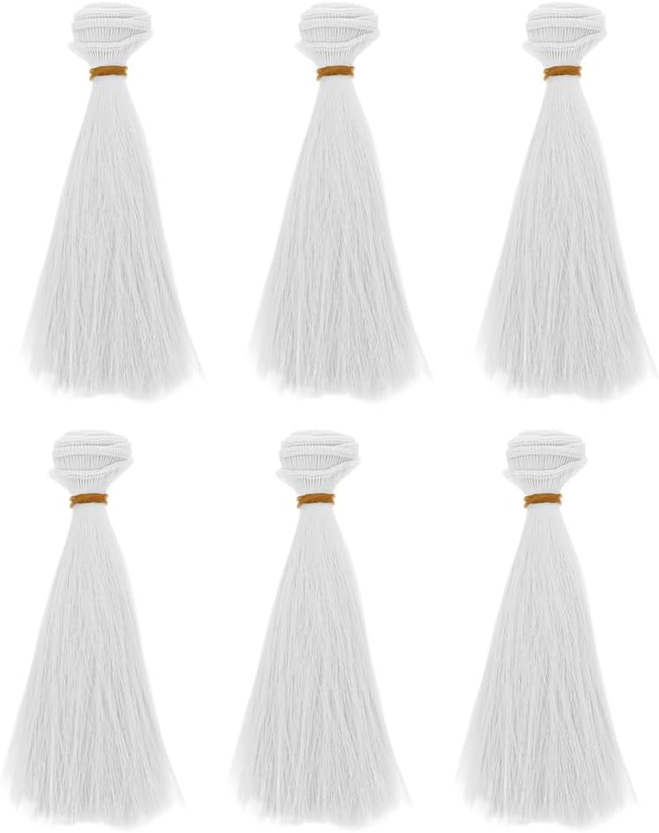 NUOBESTY 6Pcs Straight Synthetic Doll Hair Wefts Hair Extensions for Dolls DIY Rerooting Crafting Soft Tangle-Free Faux Wigs 5.90X1.18X0.78In