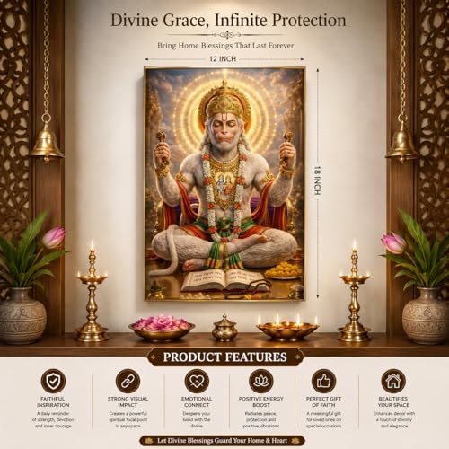 Image of Rangoli Lord Hanuman Ji Self Adhesive Poster 12x18 Inch | Bajrangbali Hindu God Wall Sticker Poster for Home Temple Pooja Room Living Room Bedroom Decor | Spiritual Devotional Wall Art