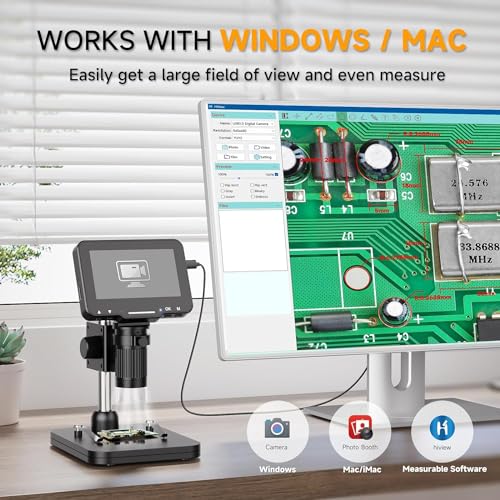 Image of ETZIN 4.3 inch LCD Digital Microscope for Adults Kids, Coin Microscope 50X - 1000X Magnification with IPS Screen, 8 LED Lights, PC View, USB Microscope for Windows /MacOS, Black (EPL-1220IM)