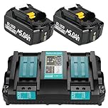 2 Pack 18V 5.0Ah Batteries + 6A DC18RD Dual Port Charger Compatible with Makita Battery 14.4V-18V BL1850 BL1830 BL1860 BL1840 and DC18RD DC18RC DC18SF DC18RCT DC18RF Charger