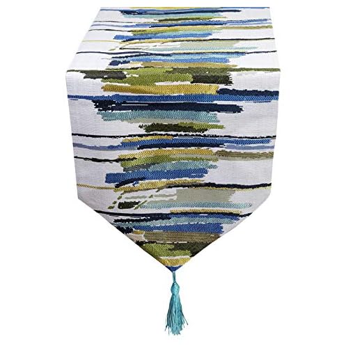 ELVEDO Stripe Tassel Table Runner Colorful Table Runners with Tassels Washable for Coffee Table Dining Room Table Party Holiday 13x48inch Green