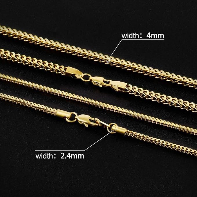 Mens Solid Stainless Steel Franco Chain 2.5MM 4MM 14K Gold Plated Franco Necklace Bracelet For Men Women 18''-24''2
