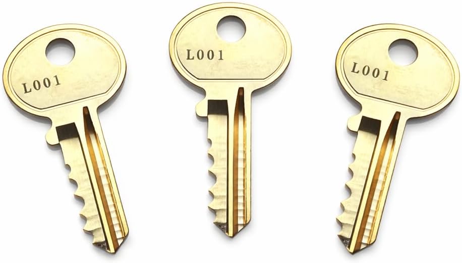 3-Pack L007 File Cabinet Replacement Keys, Brass, Compatible with HON, Hudson, Fire King, Chicago Office Furniture and File Cabinets, Pre-Cut to Key Code L001-L010