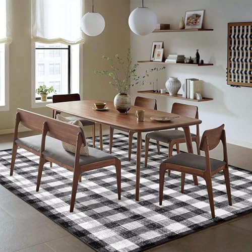 Image of Checkered Area Rug, 5x7, Black and White | Washable, Non Slip, Modern Neutral, For Living Room Bedroom Office Patio Dining Room