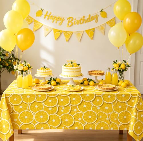 Image of 4 Pack Lemon Tablecloth Lemons Summer Party Tablecover Rectangle Table Cover 51 x 86 inch Yellow Lemonade Disposable for Lemon Theme Birthday Party Wedding Shower Supplies Lemonade Table Decorations