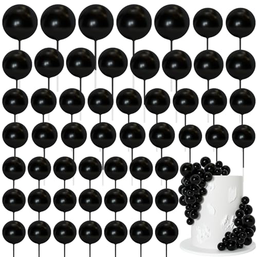 Bouiexye 75 Piezas Decoraciones de Bolas Negras para Tartas Decoración de Cupcakes de Espuma Mini Globos Bolas Decorativas para Tartas Palillos para Tartas para Decoración de Tartas Fiesta de