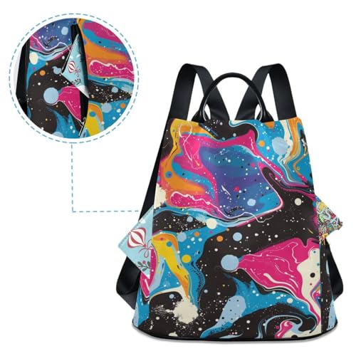 KLL Pop Art Waves Water Fashion pink backpack multipurpose backpack for women lightweight for Travel, Work, Everyday with Pom-pom keychain4