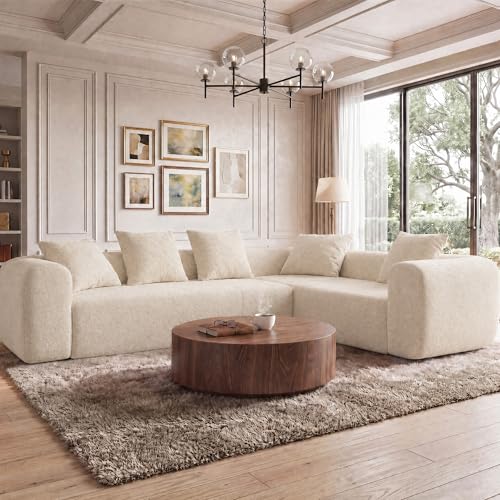 Image of Claiks 106 inch Boneless Couches for Living Room, Modular Sectional Sofa, Beige