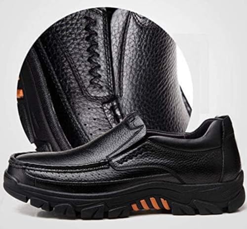 Mens Fashion Cow Leather Shoes Genuine Soft Slip On Waterproof Comfy Non Slip Casual Oxfords for Man(Black,8.5)3