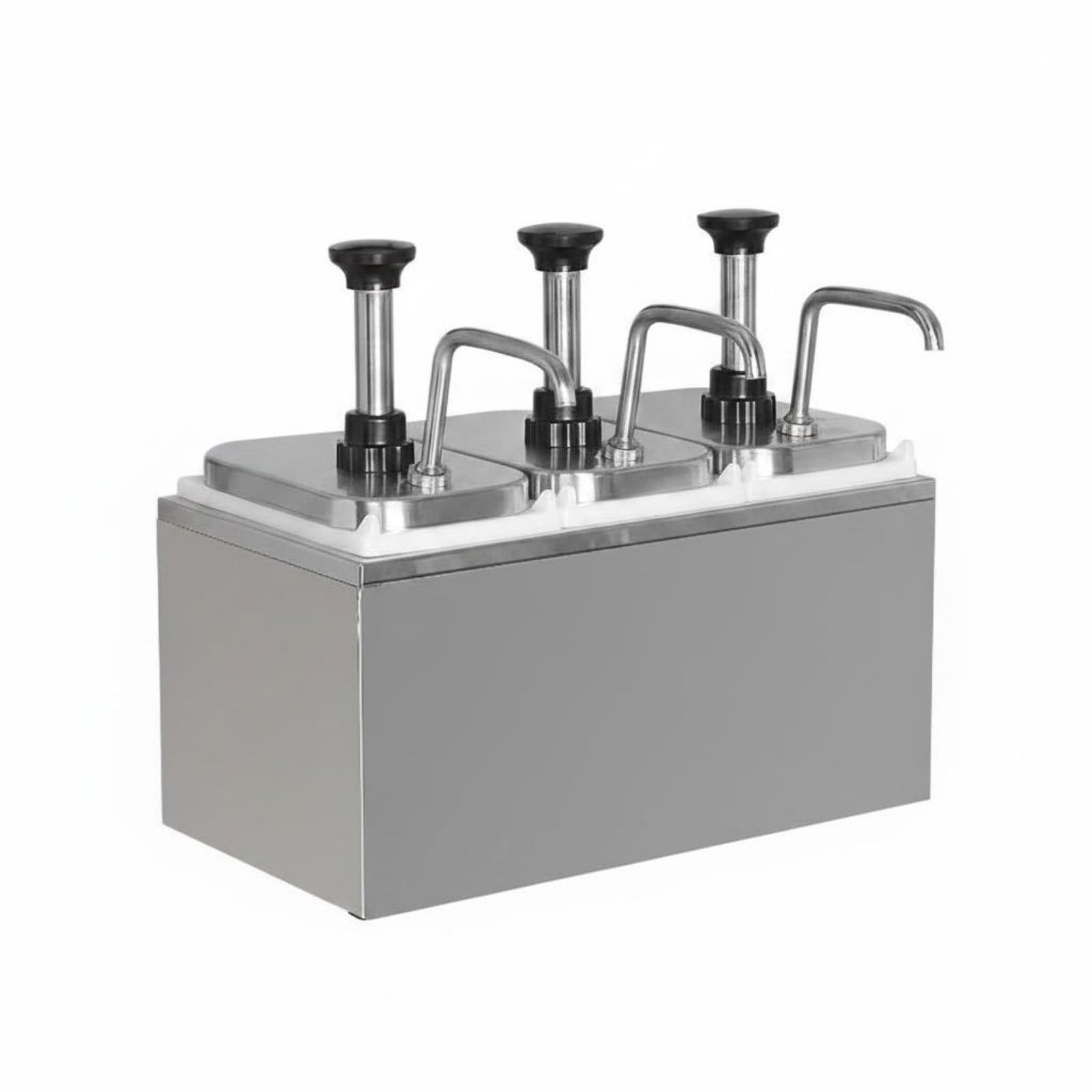 Pompa Dosatrice 10cc Facile da Premere Attrezzatura Ristorazione Plastica Resistente per Bar, Pompa Per Salsa In Acciaio Inossidabile A Tre Teste Da 2L Con Scatola