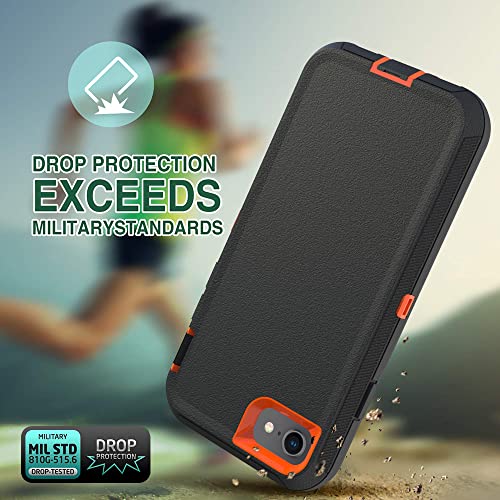 Image of Case for iPhone SE 3rd /2nd Gen, 8, 7 (4.7 inch) - Heavy-Duty Tough Rugged Shockproof Drop Protective Cover, Black+Orange