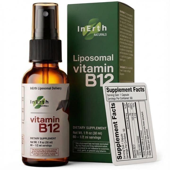 Inerth Naturals Liposomal Vitamin B12 Sublingual Spray 1000 mcg Methylcobalamin | Fast Absorbing Energy Support | Plant Based Non GMO Vegan | 60 Day Supply