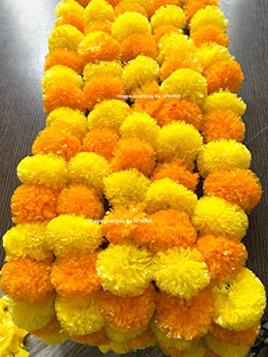 Image of Sphinx Artificial Marigold Fluffy Flowers Garlands for Decoration - (Yellow & Light Orange, 5 Pieces)
