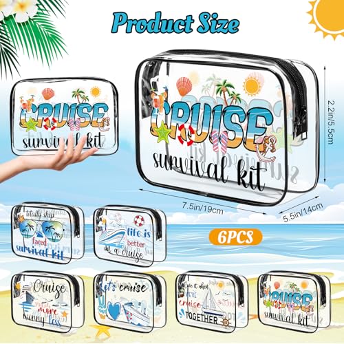 6Pcs Cruise Clear Makeup Bag PVC Cruise Ship Cosmetic Bags Transparent Plastic Pouch with Zipper Waterproof Travel Toiletry Bags Nurse Teacher Dance Gift Survival Kit for Summer Beach Travel2