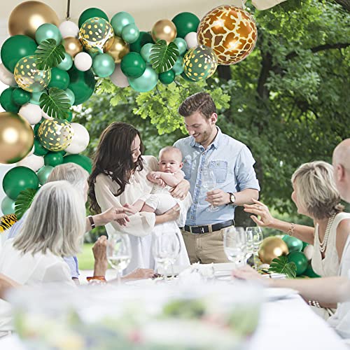 Jungle Safari Party Balloons Garland Arch Kit, 22"18"12" Green Gold Confetti Balloons Tropical Palm Leaves For Animal Wedding Birthday Party Wild One Safari Baby Shower For Boys Girls Supplies #TOP4
