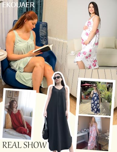 Image of Ekouaer Womens Sleeveless Nightgown Full Slip Nightshirt Long Nightwear Full Length Loungewear Tank Nightdress S-2XL