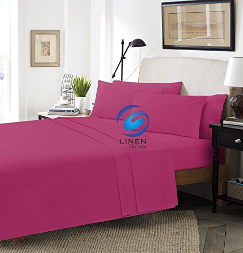 Linen Galaxy Flat Sheets Polycotton Non Iron Easy Care Pillow Cases Sold Separately (Single, Fuchsia)