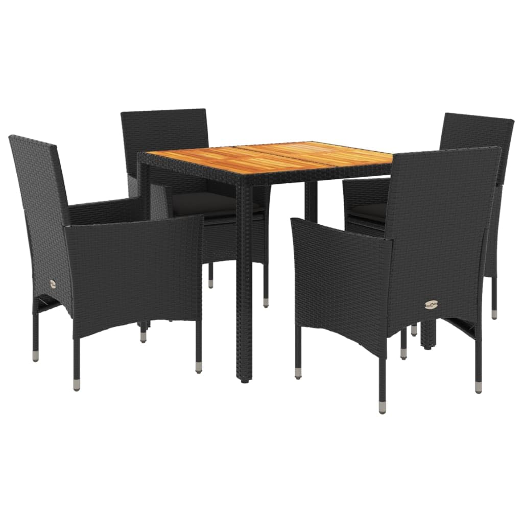 Salon de jardin 5 pièces en polyrotin noir et acacia LH3 avec table et 4 chaises