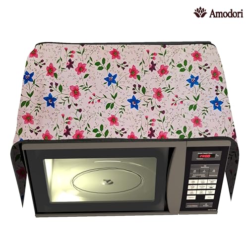 Image of Microwave Oven Top Cover 35x100 cm | Wipe Clean Fabric | 4 Utility Pockets (Floral-24)