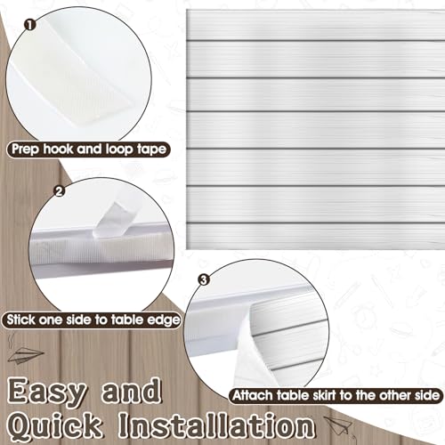Image of 9FT White Shiplap Table Skirt Teacher Desk Skirt Classroom Table Cover for Back to School Decor Rectangle Tablecloth for Farm Birthday Party Decorations Home Dorm Office Bookcase Cabinet Shelf