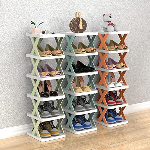 Wąski stojak na buty do przedpokoju, 2-poziomowy, plastikowy schowek na buty, wysoka szafka rattanowa, DIY, łatwy montaż, oszczędność miejsca, wąski stojak na obuwie