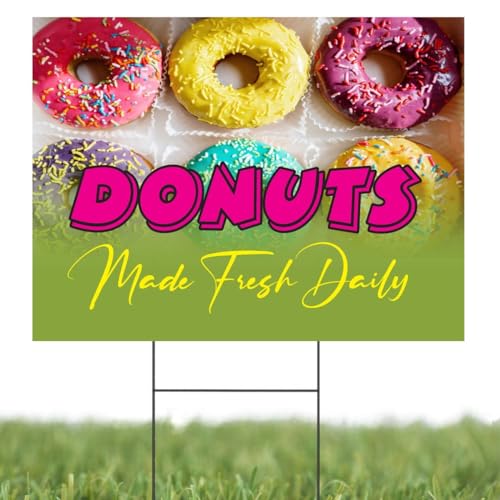 Donuts Made Fresh Daily | Full Color Sidewalk Display Sign Board with Metal Ground Stakes | 24' x18'