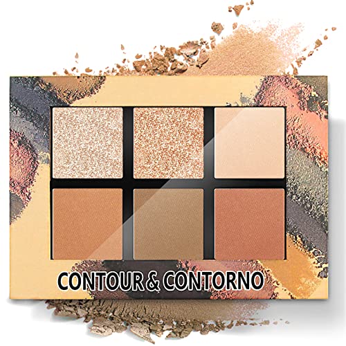 NewBang Contour and Highlighting Powder Foundation Palette 6 Colors,Contouring Makeup Palette, Highly Pigmented for Contouring and Highlighting kit